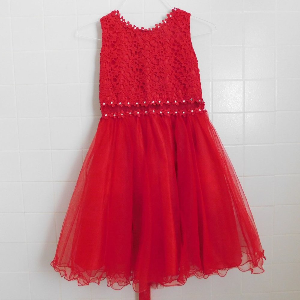 Red Lace and Tule Girl's Dress w/peak-a-boo detail